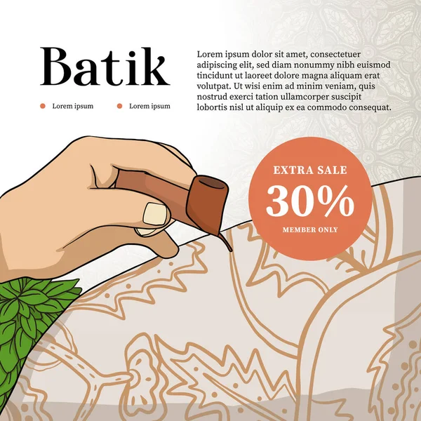 Batik Illustration Social Media Post Hand Drawn Indonesian Cultures Background — Vector de stock