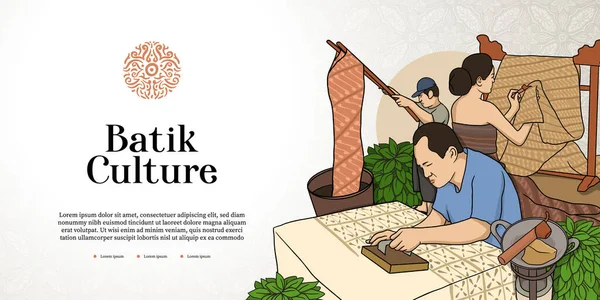 Batik Illustration Banner Landscape Ratio Hand Drawn Indonesian Cultures Background — Archivo Imágenes Vectoriales