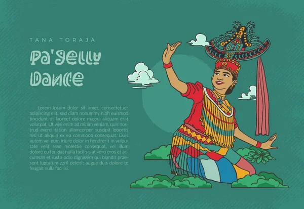 Torajanese Gellu Dancer Illustration Hand Drawn Indonesian Cultures Social Media — Vector de stock