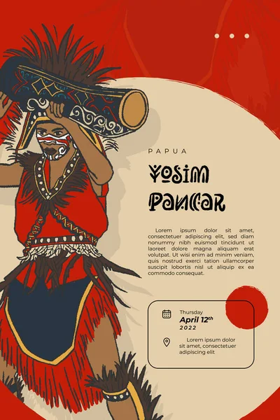 Papuanese Yosim Pancar Dancer Indonesian Culture Hand Drawn Poster Ilustration — Vettoriale Stock