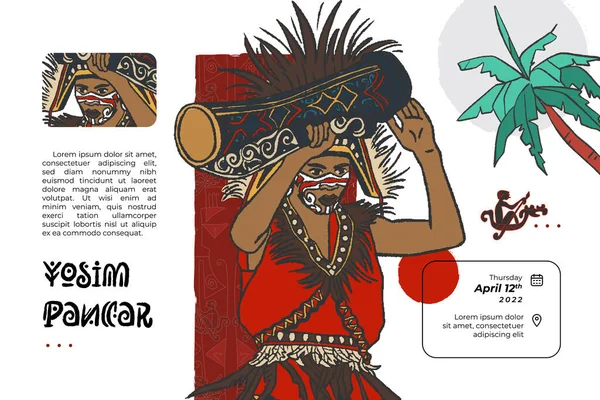Papuanese Yosim Pancar Dance Illustration Social Media Post Hand Drawn — Stockvector