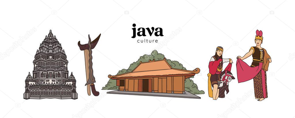 Isolated Javanese Illustration. Hand drawn Indonesian cultures background