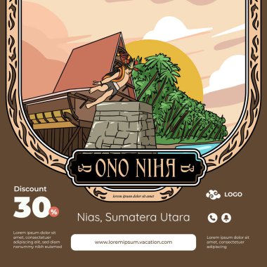 Set Nias Sumatera Utara Illustration. Hand drawn Indonesian cultures background