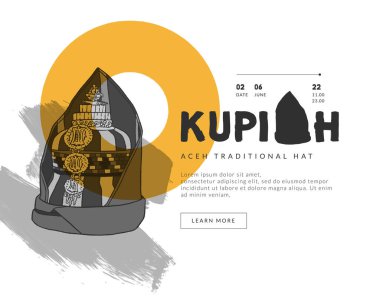 yellow poster of acehnese traditional hat called kupiah hand drawn illustration indonesia culture