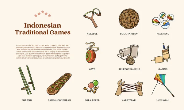 Isolated Hand drawn Indonesian Traditional Games. 90s childrens games illustration.