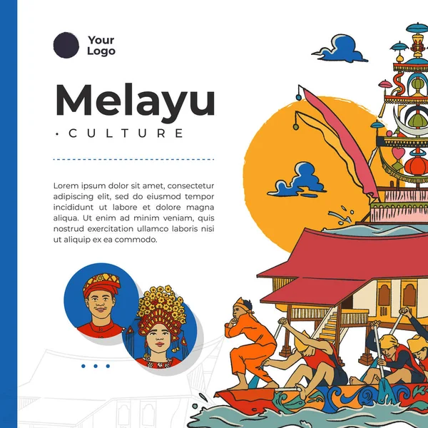 Set Melayunese Illustration Hand Drawn Indonesian Cultures Background — Stockový vektor