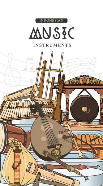 Indonesian Music Instruments Hand Drawn Vector Illustration Music Social Media — Stockový vektor