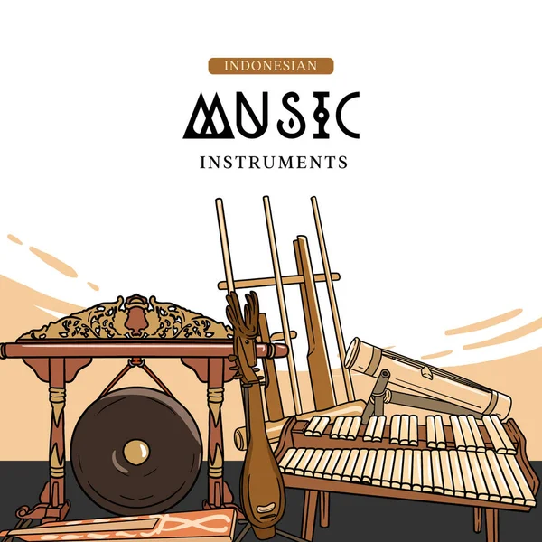 Ινδονησιακή Μουσικά Όργανα Ζωγραφισμένα Στο Χέρι Διανυσματική Απεικόνιση Πρότυπο Ανάρτησης — Διανυσματικό Αρχείο