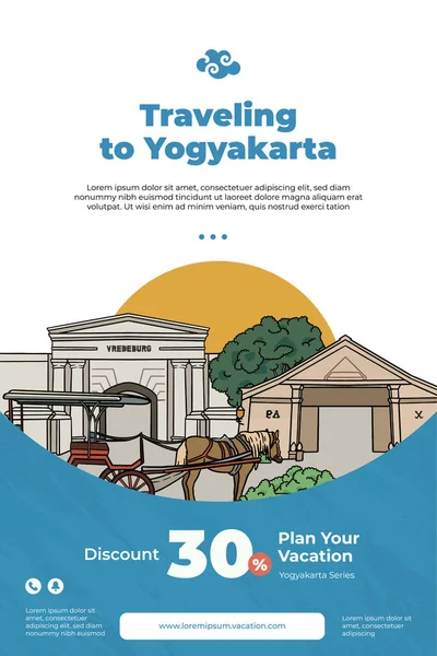 Tourism Vacation Theme Gift Voucher Discount Yogyakarta Illustration — Vector de stock