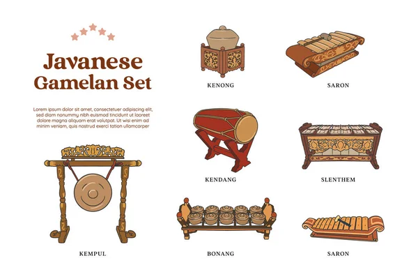 Σετ Παραδοσιακής Μουσικής Gamelan Instrumental Ζωγραφισμένη Στο Χέρι — Διανυσματικό Αρχείο