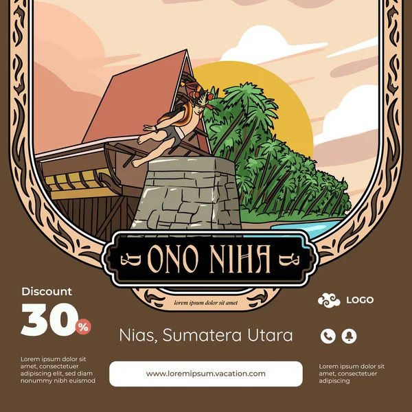 Set Nias Sumatera Utara Illustration Hand Drawn Indonesian Cultures Background — ストックベクタ