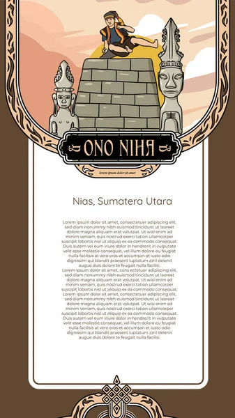 Set Nias Sumatera Utara Illustration Hand Drawn Indonesian Cultures Background — стоковый вектор