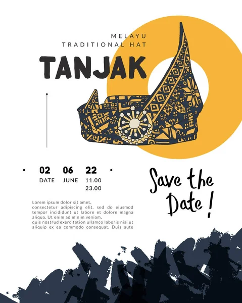 tanjak melayunese traditional hat hand drawn illustration indonesia culture for festival poster design inspiration