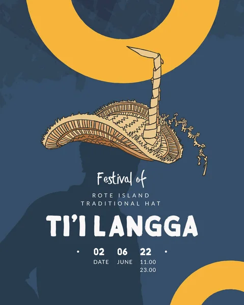 Poster Design Langga Traditional Hat Festival Hand Drawn Illustration Indonesia — Stockvector