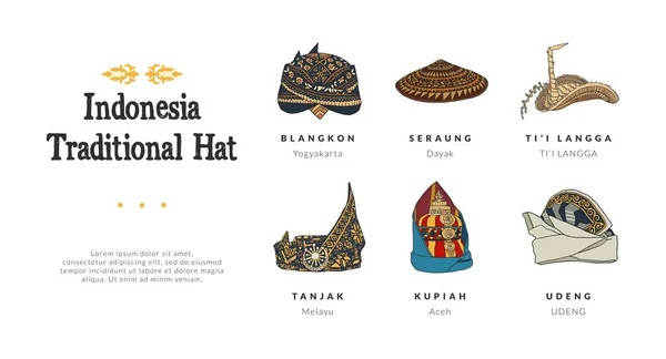Indonesia Traditional Hat Isolated Hand Drawn Illustration Indonesia Culture Design — ストックベクタ
