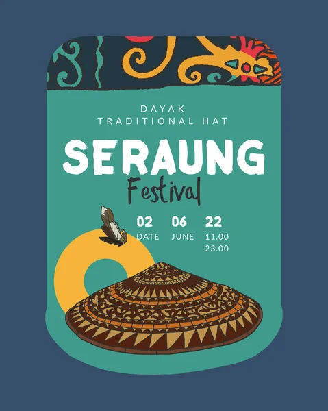 dayak traditional hat called seraung hand drawn illustration indonesia culture