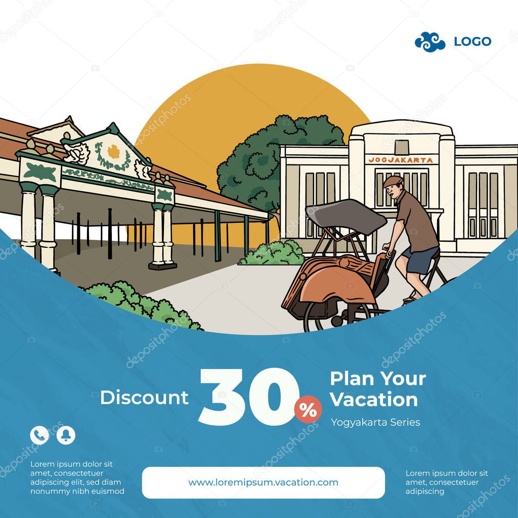 Tourism Vacation theme gift voucher discount with Yogyakarta illustration