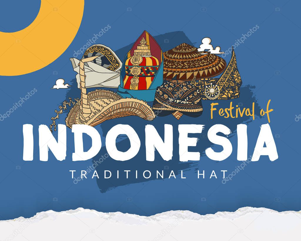 colorfull poster of indonesia traditional hat hand drawn illustration for social media design inspiration