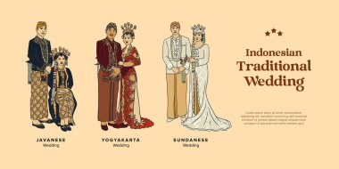 Isolated Indonesian Traditional Wedding Hand Drawn Illustration in Yogyakarta, Sunda, and Java