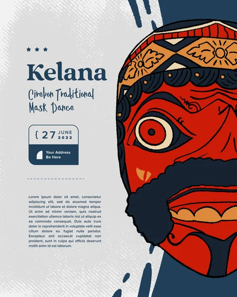 kelana, cirebon sundanese traditional mask dance event poster hand drawn illustration