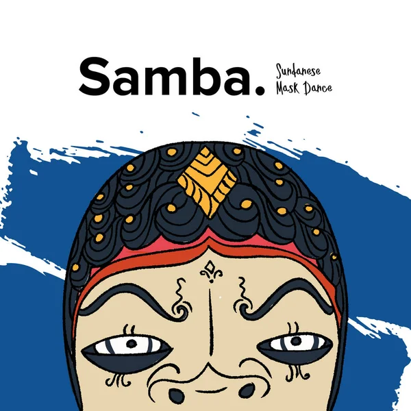 Sundanese Mask Dance Called Samba Traditional Indonesia Culture Hand Drawn — Archivo Imágenes Vectoriales