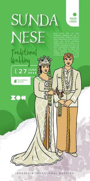Sundanese Traditional Wedding Event Banner Hand Drawn Illustration Design Inspiration