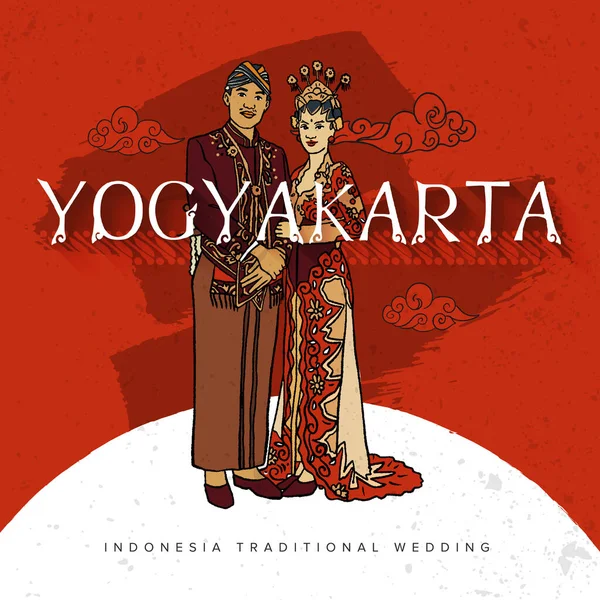 Индонезия Традиционная Версия Свадьбы Джокьякарта Ручная Иллюстрация Дизайн Вдохновение — стоковый вектор