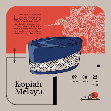 kopiah melayunese traditional hat indonesia culture handrawn ill