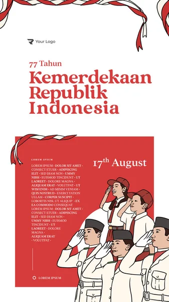 Χειροποίητη Απεικόνιση Ινδονησιακή Ημέρα Ανεξαρτησίας Για Μέσα Κοινωνικής Δικτύωσης — Διανυσματικό Αρχείο