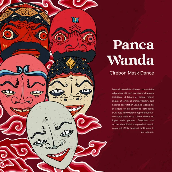 Sundanese Culture Traditional Mask Called Pancawanda Hand Drawn Illustration — Vector de stock