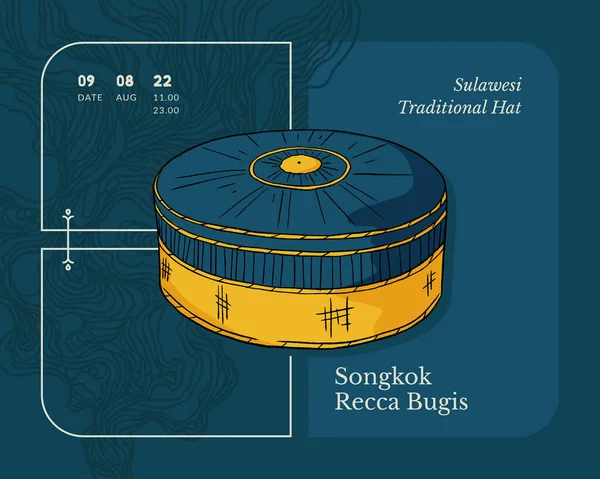 Songkok Recca Bugis Traditional Hat Indonesia Culture Handrawn Illustration —  Vetores de Stock