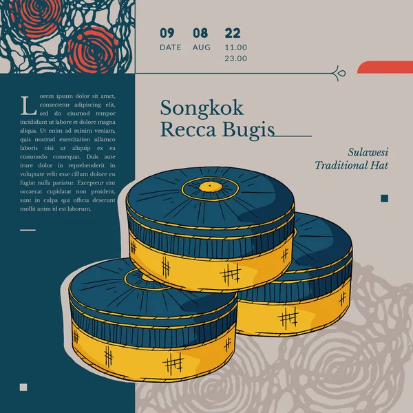 sulawesi culture hat traditional culture called songkok recca bugis indonesia handrawn illustration