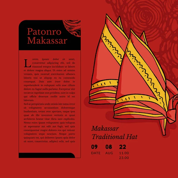 Makassar Traditional Hat Called Patonro Hat Ethnic Culture Indonesia Handrawn —  Vetores de Stock