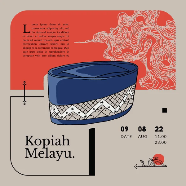 Kopia Melayunese Παραδοσιακό Καπέλο Ινδονησία Κουλτούρα Handrawn Άρρωστος — Διανυσματικό Αρχείο