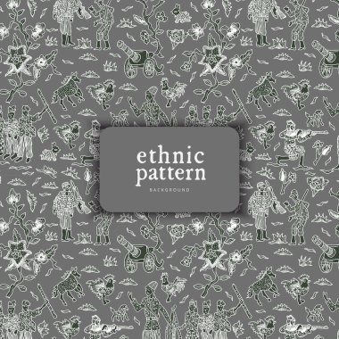 Abstract Pattern with soldier and war asset. Indonesian Batik ethnic pattern design for background