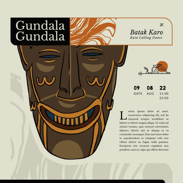 Indonesia Traditional Mask Called Gundala Gundala Rain Calling Batak Karo — Archivo Imágenes Vectoriales