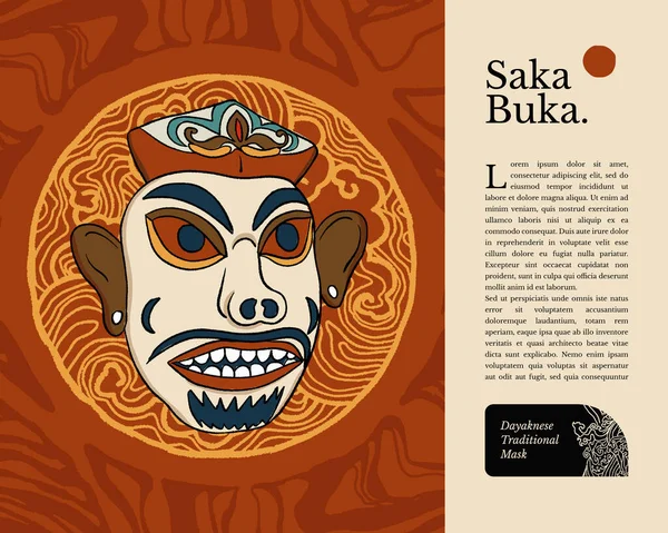 Saka Buka Dayaknese Traditional Mask Indonesia Culture Handrawn Illustration Design — 스톡 벡터