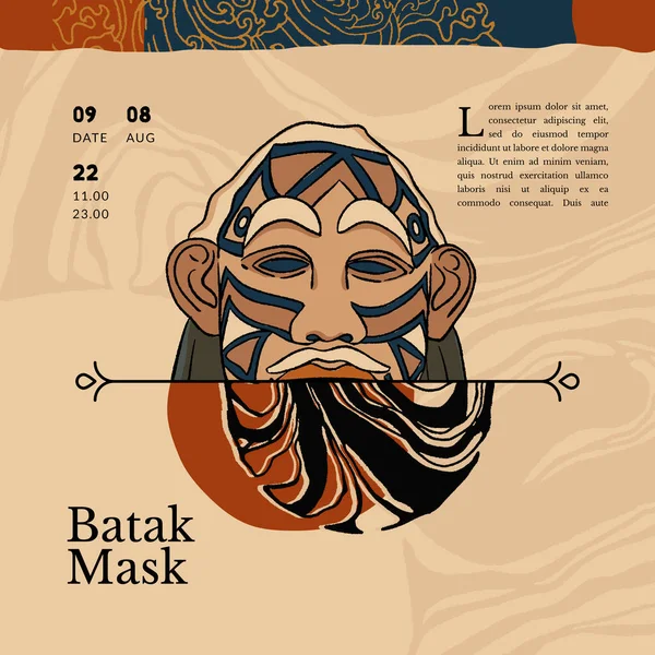 Indonesia Culture Bataknese Traditional Mask Festival Handrawn Illustration Design Inspiration — Vettoriale Stock