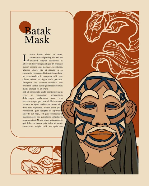 Bataknese Traditional Mask Indonesia Culture Festival Poster Handrawn Illustration — Stockový vektor