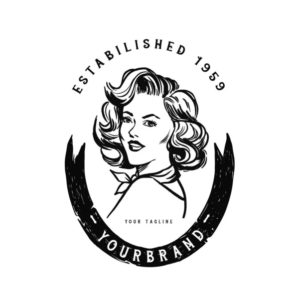 Vintage emblem woman logo for art or restaurant company