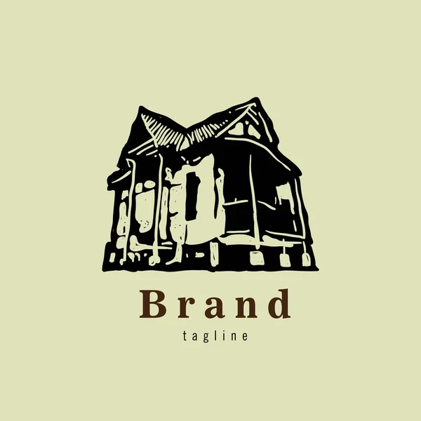 Wood House Logo Design Indigeneous Village Logo — Vetor de Stock