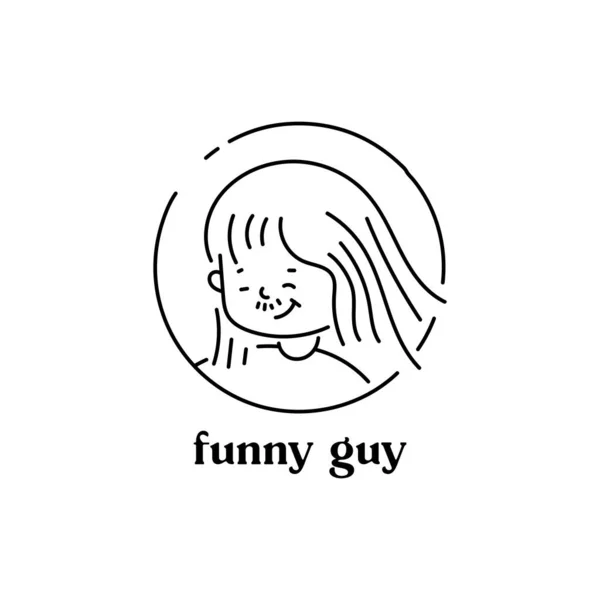 Potrait Funny Guy Logo Template Barber Shop Oneline Style — Stockvector