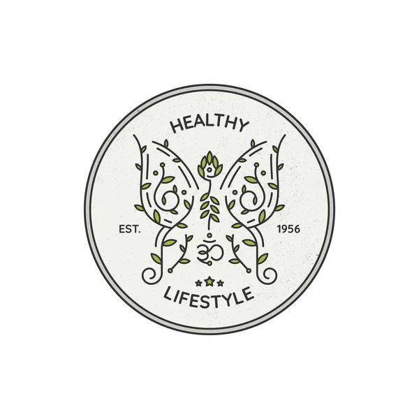 Butterfly emblem logo concept with leaf and hinduism symbol for healthy company