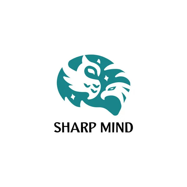 Fokus Sharp Mind Logo Concept Wirh Brain Owl Eagle Education — Vector de stock