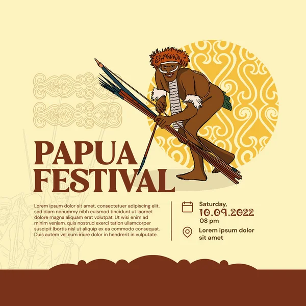 Festival Papúa Con Dani Warrior Ilustración Para Social Media Post — Archivo Imágenes Vectoriales