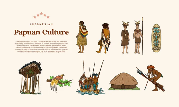 Ilustración Dibujada Mano Cultura Aislada Papúa — Archivo Imágenes Vectoriales