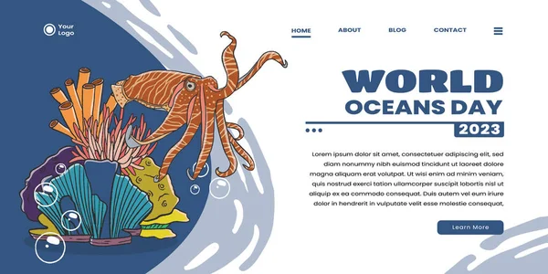 Modèle Page Débarquement Avec Des Animaux Mer Indonésie — Image vectorielle