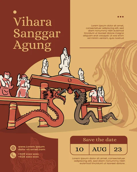 Vihara East Java Ručně Kreslené Ilustrační Plakát Šablony — Stockový vektor