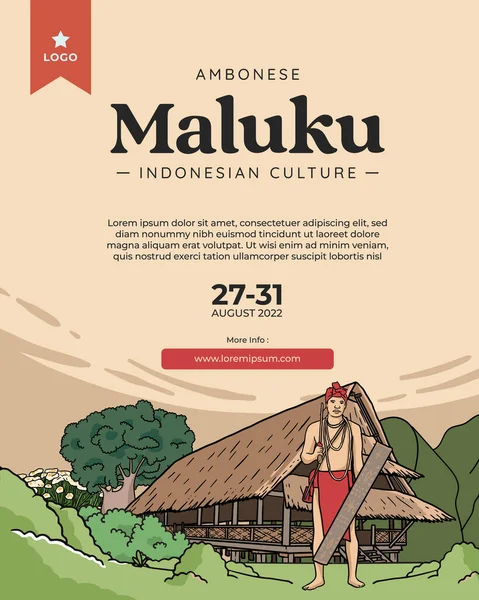 Maluku Ambonese Indonésie Kultura Ruční Ilustrace Pro Sociální Média Platforma — Stockový vektor