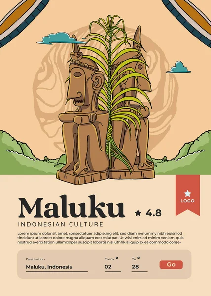 Maravilhoso Indonésia Destino Maluku Ambonese Handrawn Ilustração Design Inspiração — Vetor de Stock